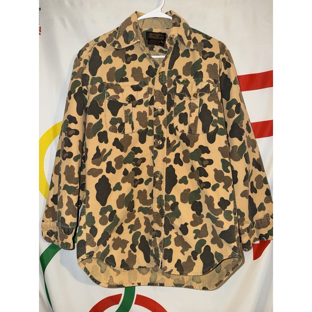 Vintage Eddie Bauer Duck Camo Button Up Shirt Small Long Sleeve 80s 90s